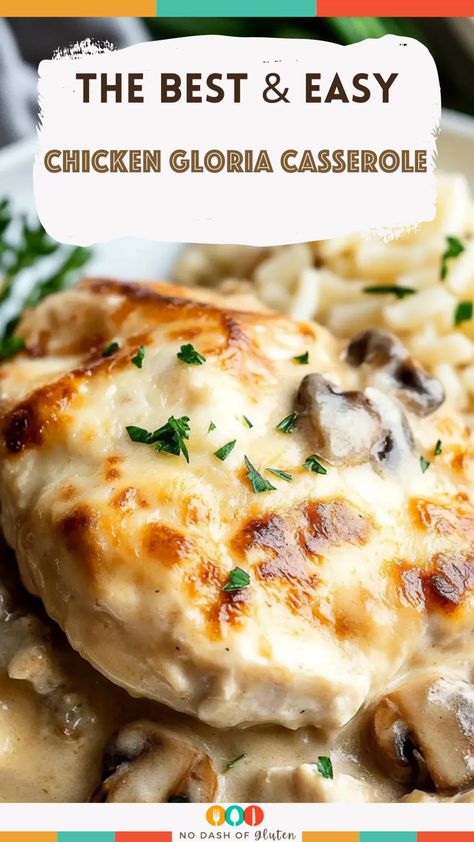 Chicken Gloria Casserole Creamy Chicken Gloria, Cooking Sherry Recipes, Chicken Gloria Casserole, Chicken Gloria, Sherry Sauce, Sherry Recipes, Swiss Chicken Bake, Best Spaghetti Recipe, Best Chicken Casserole