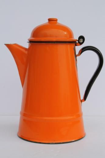 Pot Image, Color Inspiration Boards, Still Life Pictures, Enamel Cookware, Vintage Coffee Pot, Orange Kitchen, Coffee Store, Vintage Bohemian Style, Vintage Enamelware