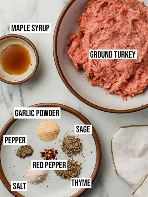 Turkey Sausage Sandwich, Maple Ground Sausage Recipes, How To Make Breakfast Sausage From Ground Turkey, Chicken Maple Sausage Recipe, Homemade Ground Turkey Sausage, Ground Turkey Recipes Breakfast, Ground Turkey For Breakfast, Breakfast Sausage Uses, Maple Turkey Sausage