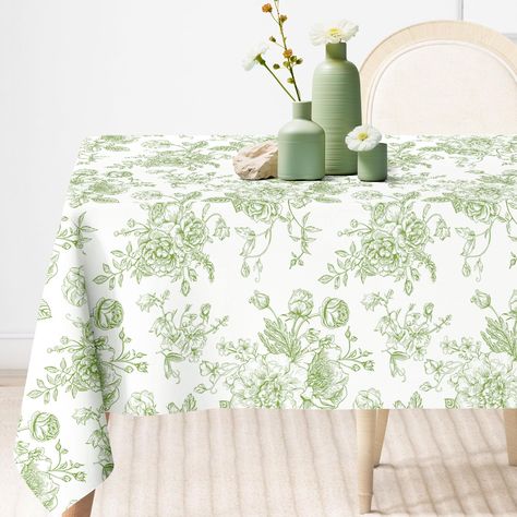 PRICES MAY VARY. ELEGANT DESIGN: Our tablecloth is designed with green flower patterns, elegant and delicate, full of vitality, suitable for any occasions, ideal table decoration. DURABLE MATERIAL: Made of polyester material, anti-dust, anti-wrinkle and durable, soil resistant, very practical to use. EASY TO CARE: Our tablecloth can be washed by machine in low-temperature water, and it won’t fade, and the no-iron fabric will save your time and energy greatly. LARGE SIZE: Each table cloth measure Sage Green Tablecloth, Pastel Thanksgiving Table Decor, Grandmillenial Tablecloth, Sage Table Cloth Wedding, Green Floral Tablecloth, Green And Blue Tablescape, Cute Table Cloth, Diy Table Cloth Tablecloths, Wedding Table Cloth Ideas