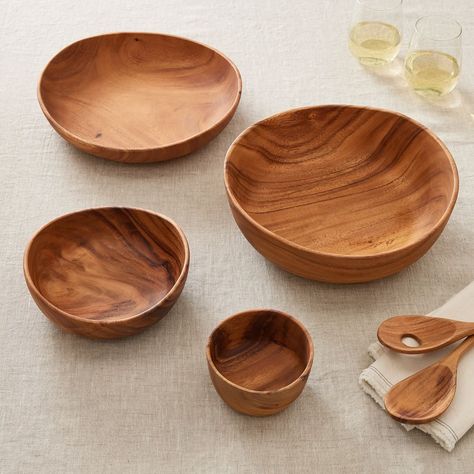 Organic Shaped Wood Serveware Collection Individual Bowl Wood Each | West Elm Wood Serving Platter, Classic Dinnerware, Wood Serving Bowl, West Elm Kids, Farmhouse Pottery, Pottery Crafts, Wooden Plates, Wood Bowls, Key Details