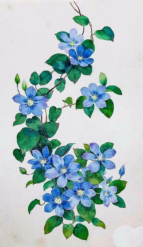 Background For Flowers Drawing, Flower Bouquet Aesthetic Drawing, Flower Collage Drawing, Blue Flowers Drawing, Blue Flower Drawing, Flower Drawing Watercolor, Floral Painting Ideas, Digital Flower Art, Bloom Flowers