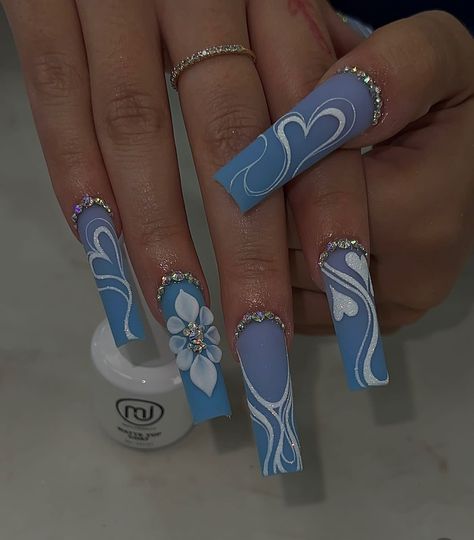 Nail Designs Bling, Fye Nails, Blue Acrylic Nails, Colored Acrylic Nails, Cute Acrylic Nail Designs, French Acrylic Nails, Long Acrylic Nails Coffin, Long Square Acrylic Nails, Unique Acrylic Nails