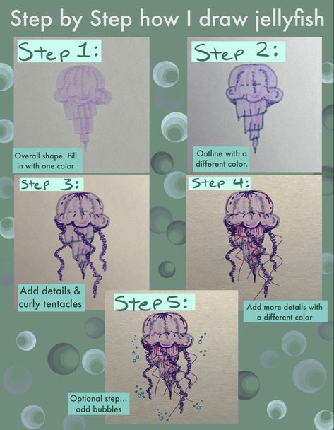 How to draw jellyfish (my version) step by step. I use Midliner markers and pens. Jellyfish Drawing Simple Step By Step, Jellyfish Marker Drawing, How To Draw A Jellyfish Step By Step, Jellyfish Drawing Tutorial, Midliner Markers, Midliner Pens, How To Draw Jellyfish, Drawing Jellyfish, Sneaker Ideas