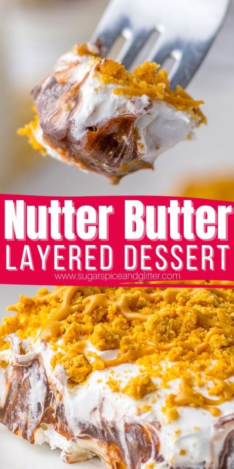 The ultimate in indulgence for a peanut butter and chocolate dessert fan, today's Nutter Butter Dessert Lasagna is a layered dessert packed with plenty of peanut butter chocolate flavor - ready in less than 15 minutes! Nutter Butter Lasagna, Nutter Butter Lasagna Desserts, Layer Pudding Dessert, Nutter Butter Dessert, Nutty Desserts, Pudding Desserts Layered, Crunchy Peanut Butter Cookies, Dessert Lasagna, Chocolate Goodies