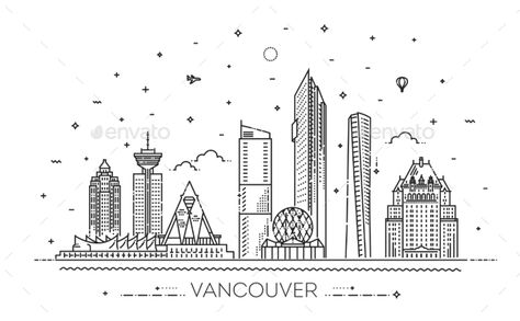 Canada Vancouver Architecture Line Skyline Vancouver Drawing, Line Architecture, Vancouver Architecture, Vancouver Tattoo, Vancouver Skyline, Skyline Drawing, Canada Vancouver, Vancouver City, Canada City