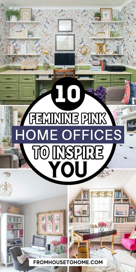 10 feminine pink home offices to inspire you Pink Home Office Ideas Bohemian, Feminine Office Color Scheme, Black And Pink Office Decor, Pink And Black Home Office, Chic Office Decor Workspaces, Woman's Home Office, Feminine Decor Ideas, Feminine Office Decor Ideas, Women’s Home Office Inspiration