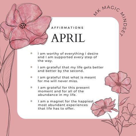 April Manifestation, April Affirmations, New Month Affirmations, Monthly Affirmations, Morning Intentions, April Month, Ways To Manifest, Affirmations Confidence, Mindfulness Journal Prompts