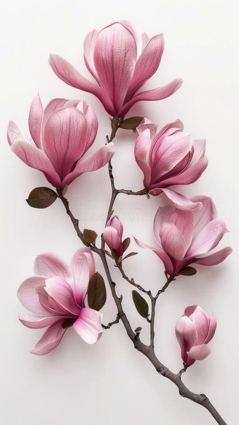 Magnolia Blossoms on White Background stock photography Magnolia Phone Wallpaper, Magnolia Flower Illustration, Pink Magnolia Tattoo, Magnolia Flower Aesthetic, Magnolia Flower Drawing, Flowers Magnolia, Red Magnolia, Flower Reference, Botanical Photography