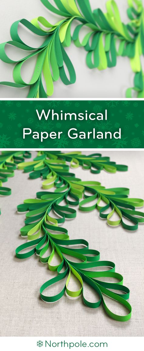 Whimsical Paper Garland • Northpole.com Craft Cottage Diy Garland For Classroom, Paper Craft Garland, Festive Paper Chains, Construction Paper Decor, Holiday Paper Garland, Paper Garland Decor, Wrapping Paper Garland, Forest Paper Craft, Paper Ring Garland