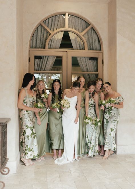 Mismatched Green Bridesmaid Dresses, Sage Bridesmaid Dresses, Sage Green Bridesmaid Dress, Floral Bridesmaid Dresses, Bridesmaid Colors, Sage Wedding, Mismatched Bridesmaids, Floral Bridesmaid, Mismatched Bridesmaid Dresses