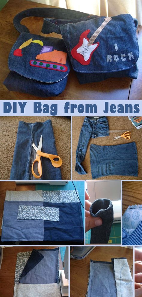 DIY Messenger Bag from Jeans Couture, Tela, Diy Messenger Bag Pattern, Bag From Jeans, Diy Jeans Bag Tutorial, Jeans Bag Diy, Jeans Bags Ideas, Messenger Bags Tutorial, Diy Jean Bag