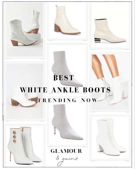 white ankle boots collage Style White Cowboy Boots, Ankle Boots White, Winter Outfits Style, Luxe For Less, Stiletto Ankle Boots, White Stilettos, White Cowboy Boots, White Ankle Boots, Snakeskin Boots