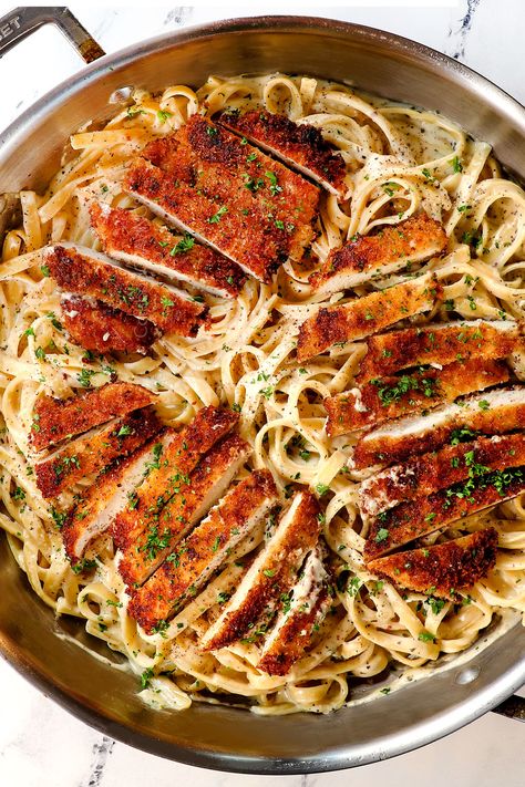 Chicken Fettuccine Alfredo - Carlsbad Cravings Heart Pasta, Homemade Chicken Alfredo, Chicken Alfredo Fettuccine Recipe, Creamy Garlic Parmesan Sauce, Chicken Alfredo Recipe, Chicken Fettuccine Alfredo, Garlic Parmesan Sauce, Chicken Fettuccine, Fettuccine Alfredo Recipes