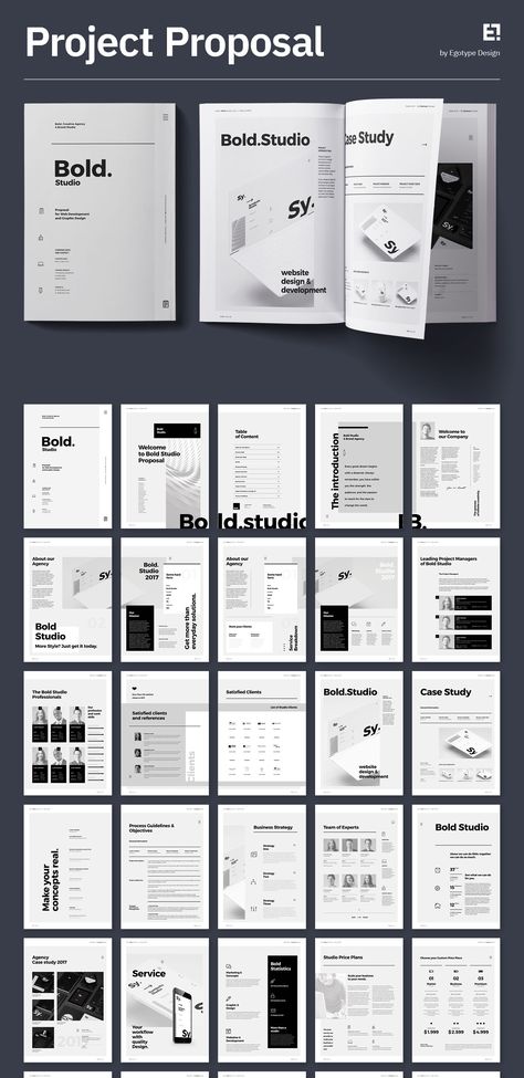 Bold Studio Series – Proposal and Portfolio Template Minimal and Professional Proposal Brochure template for creative businesses, created in Adobe InDesign, Adobe Photoshop, Microsoft Word and Apple Pages in International DIN A4 and US Letter format. As our latest update the files are also ready to use in Affinity Suite (Affinity Publisher, Affinity Designer and Affinity Photo). Download Template: https://1.envato.market/B0n4k1 Website Design Proposal Template, Affinity Publisher Templates, Business Brochure Design Layout, Proposal Design Layout Creative, Proposal Layout Design, Business Proposal Design, Marketing Proposal Template, One Pager Design, Proposal Layout