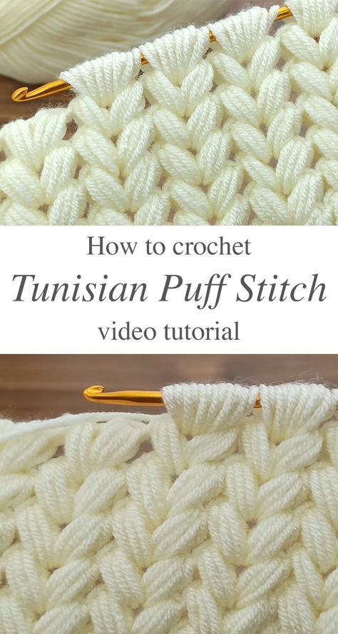 Crochet Puff Stitch, Crochet Book Cover, Puff Stitch Crochet, Tunisian Crochet Patterns, Tunisian Crochet Stitches, Puff Stitch, Stitch Crochet, Crochet Videos Tutorials, Crochet Stitches Tutorial