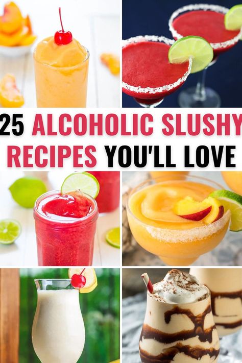 Easy Fun Alcoholic Drinks, Slushie Alcoholic Drinks, Fun Frozen Alcoholic Drinks, Alcholic Drink Slushie, Alcoholic Drinks With Frozen Fruit, Slushie Cocktails Frozen Drinks, Slushy Cocktails Recipes, Slushie Margarita Recipe, Best Blended Alcoholic Drinks