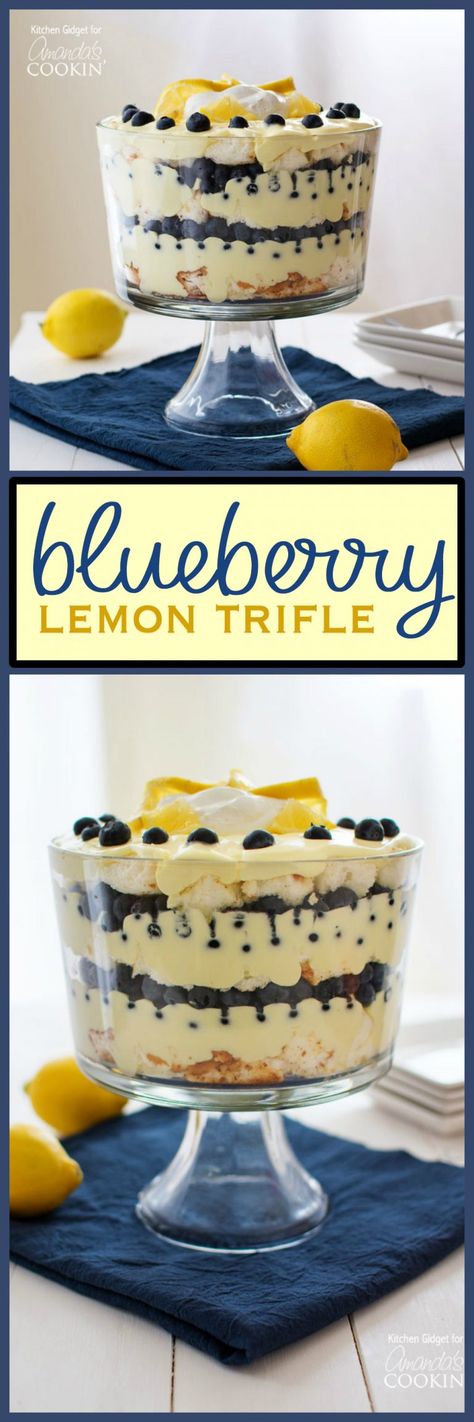 Blueberry Desert, Blueberry Trifle Recipe, Lemon Blueberry Trifle, Lemon Trifle, Garden Salads, Blueberry Trifle, Dessert Ad, Trifle Bowl Recipes, Citrus Party