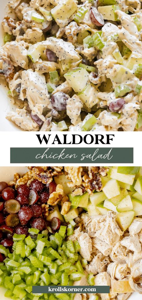 Chicken Waldorf Salad • Kroll's Korner Apple Waldorf Salad, Creamy Poppyseed Dressing, Chicken Waldorf Salad, Waldorf Chicken Salad, Walnut Chicken Salad, Waldorf Salad Recipe, Yellow Squash Recipes, Chicken Apple, Super Salads