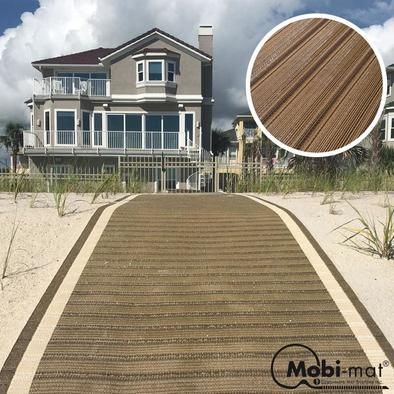 Mobimat RecPath is the best brand for rollout walkway mat surfacing with natural wooden look. Made of eco-friendly material, this DIY 3,25' width non-slip sand path mat creates stable and comfortable pathway over dune, sand, grass and gravel. Roll Out Wooden Walkway, Wheelchair Accessible Pathways, Beach Walkway, Beach Pathway, Brown Beach, Roll Up Design, Ocean Front Property, Wooden Walkways, Beach Ideas