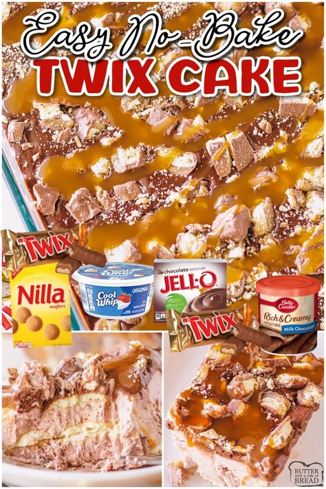 Twix Cake, Desserts No Bake, Caramel Treats, Layered Dessert, Bake Cake, Easy No Bake, Pudding Desserts, Chocolate Caramel, Food Cakes