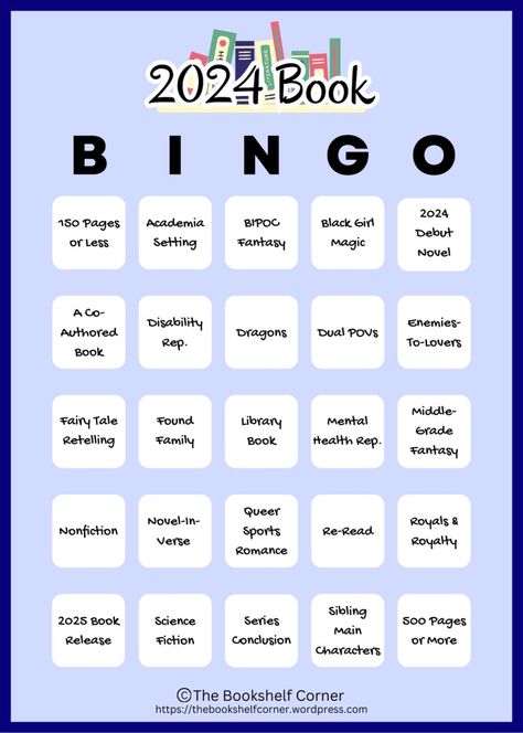 My 2024 Book Bingo – The Bookshelf Corner Booktok Bingo, Tbr Prompts, Book Checklist, Reading Checklist, Book Bingo, Custom Bingo Cards, Bingo Books, Bookshelf Corner, Reading Bingo