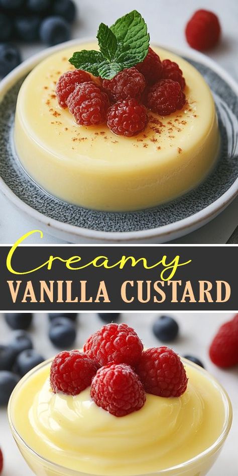 Looking for the perfect dessert that combines elegance and simplicity? Our Creamy Vanilla Custard recipe is just what you need! This luscious custard is a classic treat, perfect for any occasion, from family gatherings to dinner parties. 👉 

Ready to create your dessert masterpiece? Click the link to discover the full recipe and start your culinary adventure today! #VanillaCustard #DessertRecipe #HomemadeDessert #BakingJoy #SweetTreats #CustardLovers #CookingAtHome #FoodieFavorites White Chocolate Custard, How To Make Custard Easy, Quick Custard Recipes, Baked Custard Old Fashioned, Stovetop Custard, Easy Custard Recipe, Easy Vanilla Custard, Recipe For Custard, Crustless Custard