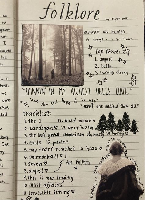 black and white scrapbook Art journal entry 
taylor swifts folklore page
aesthetic art journal Journal Inspiration Writing, Music Journal, Bulletin Journal Ideas, Journal Entry, Pretty Journals, Art Journal Therapy, Writing Therapy, Diary Ideas, Journal Writing Prompts