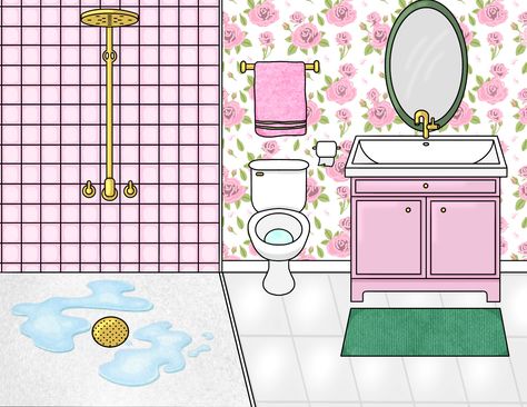 Paper doll bathroom Paper Doll House Bathroom, Paper Dolls Room, Paper Doll Bathroom, Doll Bathroom, Princess Paper Dolls Printable, Paper Bathroom, Bathroom Drawing, Cartoon Bathroom, Independence Day Drawing