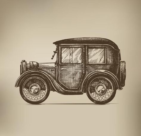 2023 Cars, Abstract Art Projects, Ancient Drawings, Carros Vintage, Pen Art Work, Car Vector, Vintage Drawing, Antique Illustration, Car Illustration