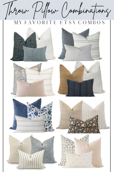 Pillow Accents For Grey Couch, Blue White Decor Throw Pillows, Cushions For Blue Couch, Beige Couch Throw Pillow, Cushion For Blue Sofa, Modern Farmhouse Throw Pillows Couch, Navy Couch With Pillows, Farmhouse Living Room Couch Pillows, Grey Couch Blue Pillows Living Room