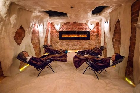 The trending spa, Halotherapy is well-known to everyone nowadays. Halo drives from Greek word which literally means salt. Halotherapy a.k.a. salt room therapy is just like spending quality time in the salty air  #salt_vigor Salt Room Therapy, Himalayan Salt Cave, Cave Spa, Salt Cave Spa, Himalayan Salt Room, Spa Relaxing, Salt Wall, Ocean Salt, Salt Cave