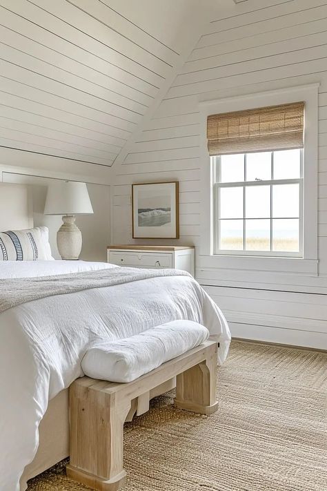 Create a serene and coastal retreat in your home with these 25 Charming Cape Cod Bedroom Ideas. Each idea captures the essence of this classic American style, blending nautical charm with cozy, understated elegance. Discover how to use light, airy color palettes, natural textures, and maritime accents to transform your bedroom into a peaceful Cape Cod haven. Whether it's through breezy linens, weathered wood furniture, or seaside-inspired decor! Cape Cod House Bedroom, Cape Cod Upstairs Ideas, Cape Cod Color Palette, River House Bedroom, Cape Cod Home Interior, Cape Cod Bedroom Ideas, Cape Interior, Cape Cod Style Interior, Cape Cod Interiors