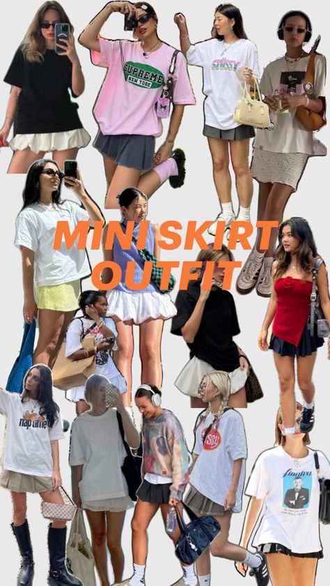 #skirtoutfit #skirtlook #skirtidea #outfit #miniskirt #fashion #girl #imjustagirl #spfw Summer Mini Skirt Outfit Casual, Mini Skirt With Tshirt, Mini Skirt Tshirt Outfit, 2025 Summer Trends, Mini Skirt And Tshirt Outfits, Summer 2025 Fashion Trends, Tshirt Mini Skirt, Mini Skirt Outfit Aesthetic, Mini Skirt Outfit Casual