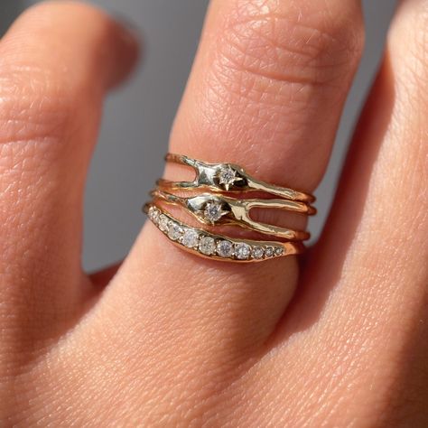 The Aerwyna | Diamonds, 14k Gold – From Isla Signet Wedding Rings Women, Redesigned Heirloom Jewelry, Bold Gold Rings, Two Stone Birthstone Ring, Star Setting Ring, Masculine Engagement Rings Silver, Pinky Gold Ring, Shooting Star Ring, Organic Ring Designs