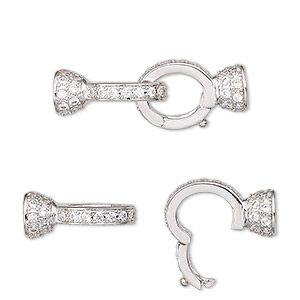 Clasp, double latch fold-over, cubic zirconia and rhodium-plated brass, clear, 28x10mm with glue-in ends, 4mm inside diameter. Sold individually. Clasps For Jewelry, Jewelry Rendering, Jewelry Knowledge, Korean Accessories, Lock Jewelry, Jewelry Education, Jewelry Design Inspiration, School Jewelry, Jewellery Sketches