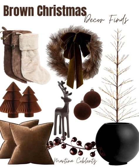 Dark Neutral Christmas Decor, Earth Tone Christmas Decor, Organic Modern Christmas Decor, Christmas Tree Themes 2023, Earth Tone Christmas, Brown Christmas Tree Decorations, Brown Christmas Decor, Black Christmas Tree Ideas, Brown Christmas Decorations