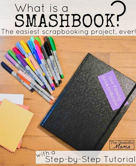 What is a Smash Book? With a Step-by-step tutorial so you can start today. (Love how simple this is!!) Perfect for a baby book, travel journal, or a family project that you make as you go. Scrapbook Project, Smash Journal, Diy Sharpie, Simple Scrapbook, Family Project, Family Activity, Unique Crafts, Smash Book, Start Today