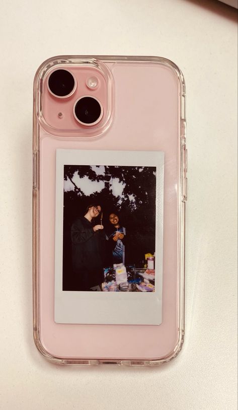 Iphone13 Phone Case, Polaroid Behind Phone Case, Iphone 13 Pink Clear Case, Pink Iphone With Clear Case, Clear Phone Case With Polaroid, What To Put On The Back Of Your Phone Case, Phone Cases For Pink Iphone 13, Pink Iphone Phone Case, Iphone Case With Polaroid