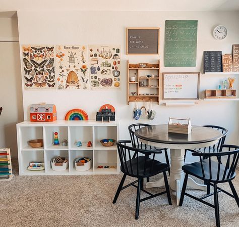 School At Home Setup, Homeschool Setup Ideas, Homeschool Kindergarten Room, Highschool Homeschool Aesthetic, Playroom Dining Room Combo, Homeschool Building, Toddler Homeschool Room, Homeschool Classroom Ideas, In Home Preschool