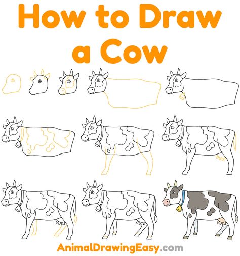 How to Draw a Cow Step by Step #EasyDrawings #HowtoDraw #EasyDrawingGuides #EasyDrawingTutorials #Sketch #Sketching #Cow #CowDrawing #HowtoDrawaCow How To Draw A Buffalo, How To Draw A Cow Step By Step Easy, Easy Cow Drawing Simple, Draw Cow Easy, Step By Step Cow Drawing, How To Draw A Cow, Cow Sketch Easy Step By Step, How To Draw Farm Animals Step By Step, Cow Drawing Easy