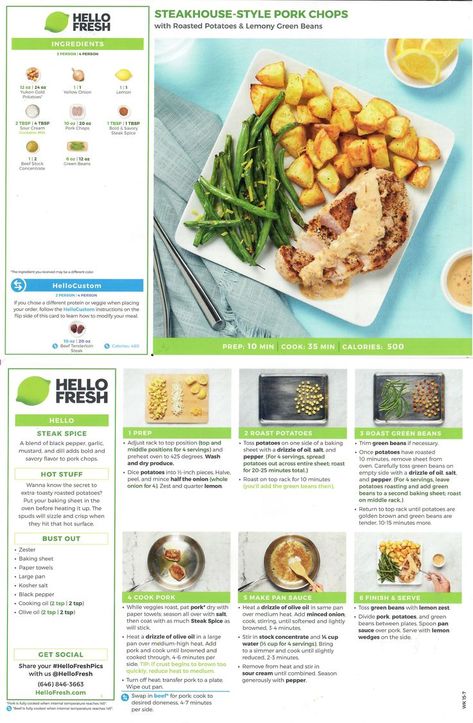 Hello Fresh Recipes Pork Chops, Hello Fresh Pork Chops, Easy Hello Fresh Recipes, Hello Fresh Meal Cards, Hello Fresh Recipes Cards Printable, Everyplate Recipe Cards, Hello Fresh Recipe Cards, Hellofresh Recipe Cards, Steakhouse Pork Chops