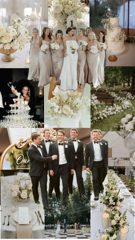 Ivory And Cream Wedding, Best Color Themes For Wedding, Classic Wedding Scheme, Taupe And Navy Wedding Colors, Cream Gold Wedding Theme, Champagne Colour Wedding Theme, Wedding Color Schemes Bridal Party, Elegant Indoor Wedding Reception, Timeless Bridal Party Colors