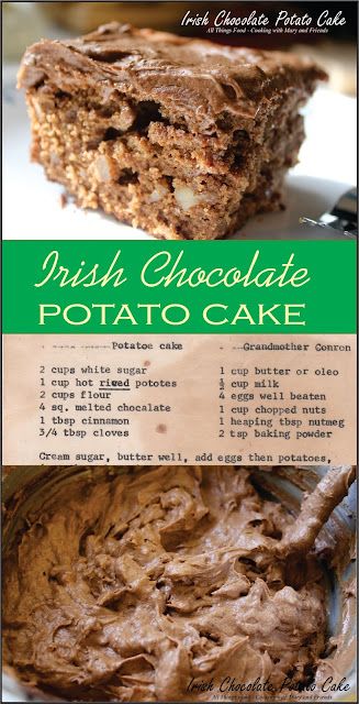 Irish Potato Cake, Potato Cake Recipes, Irish Desert, Irish Potato Cakes Recipe, Riced Potatoes, Potato Chocolate Cake, Chocolate Potato Cake, Irish Meals, Mini Breads