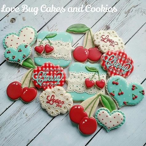 Bug Cakes, Cherry Valentine, Bug Cake, Cherry Cookies, Cakes And Cookies, Cookie Connection, Spring Cookies, Summer Cookies, Valentines Day Cookies