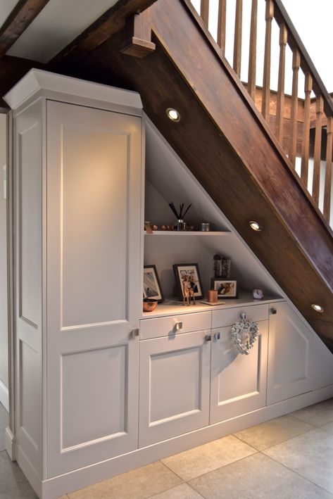 Hallway Understair Storage for coats and shoes with display shelves. Shelves Shoes, Cabinet Under Stairs, Understair Storage, Hallway Storage Cabinet, Space Under Stairs, Closet Under Stairs, تحت الدرج, درج السلم, Stair Cases