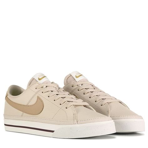 Nike Women's Court Legacy Leather Sneakers (Sand/Bronze) Womens Stylish Sneakers, Business Casual With Sneakers Women, Women’s Sneakers, Womens Fall Shoes, Nike Court Legacy Next Nature, Easy Fall Outfits, Nike Court Legacy, Cool Sneakers, Mom Shoes