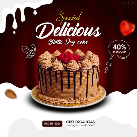 Delicious Birthday Cake Square Social Media Post Banner#pikbest#Templates#Others Cakes Poster Design, Cake Flyer Design Templates, Cake Background Design, Cake Banner Design, Cake Social Media Design, Bakery Banner Design, Cake Poster Design Ideas, Bakery Social Media Post, Cake Menu Design