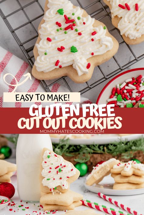 Use this simple recipe to make these Easy Gluten-Free Cut Out Sugar Cookies, these are perfect for decorating for any season! Sugar Cookie Gluten Free Recipe, Gluten Free Cool Whip Cookies, Gf Cut Out Sugar Cookies, Gluten Free Cut Out Cookies Easy, Best Gluten Free Sugar Cookies Cut Out, Gf Sugar Cookies Recipe, Gluten Free Dairy Free Cut Out Cookies, Gluten Free Sugar Cookie Cutouts, Gluten Free Sugar Cookie Recipe Cut Out