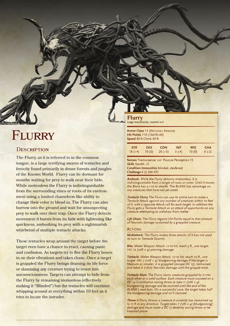 Flurry Dnd Mutated Monsters, Dnd Shadowfell Monsters, Homebrew Dnd Monsters 5e, Dnd Enemies Art, Dnd 5e Monster Stats, Winter Monsters Dnd, D&d Eldritch Knight, Dnd Creatures Art, Abberations 5e